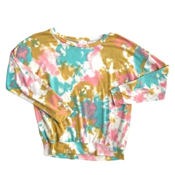 Pink Lily Tie Dye Pink Blue Gold Crewneck Pullover Jumper Sweatshirt Size Small - Picture 9 of 13